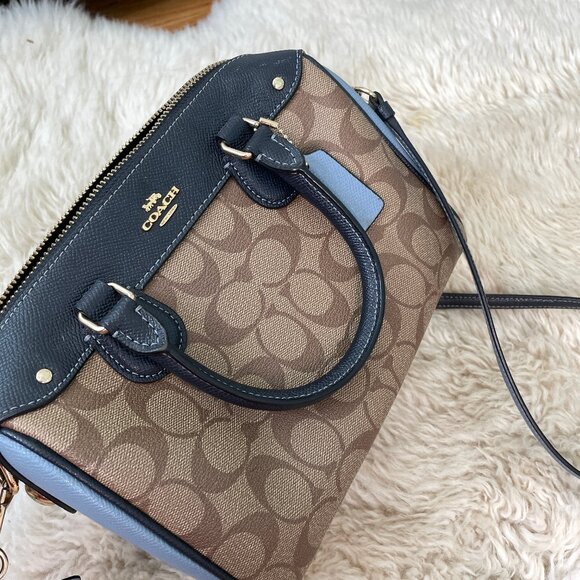 Coach Mini Bennett Satchel in Colorblock Signature Coated Canvas Midnight Pool - Picture 6 of 15